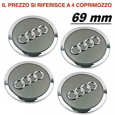 4 coppette Tappi Coprimozzo Audi 69 mm Nero e argento per cerchi