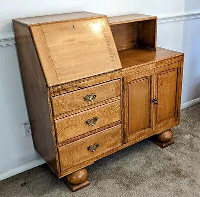 Hand Made wood desk with metal 3 pronged legs - wood stained dark oak  120x60cm